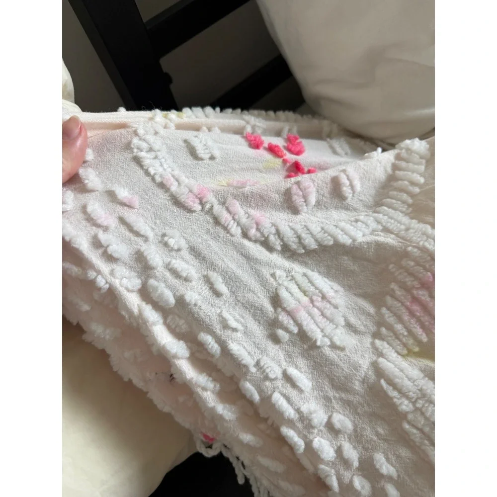 Vintage Pink Floral Chenille Bedspread